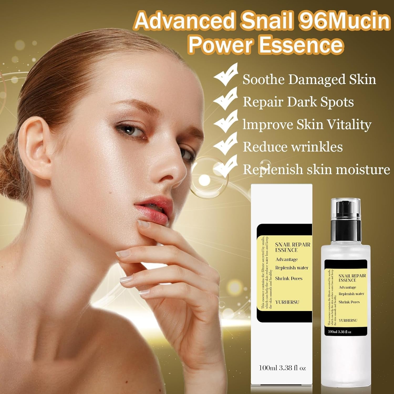 Advanced Snail 96 Serum Visage, Snail Mucin Serum Hydratant Visage, Serum anti Age, Bave D'Escargot, Réduit Les Rides Et Ridules Pour Une Peau Radieuse, 100Ml